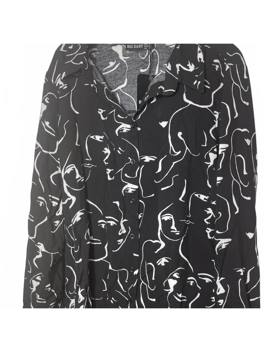Big Dart Blouse Top Women's Size Large Black White Career